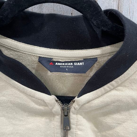 American Giant Fleece Bomber Khaki With Black $168 Luxe Cotton Mens Large - Picture 3 of 6